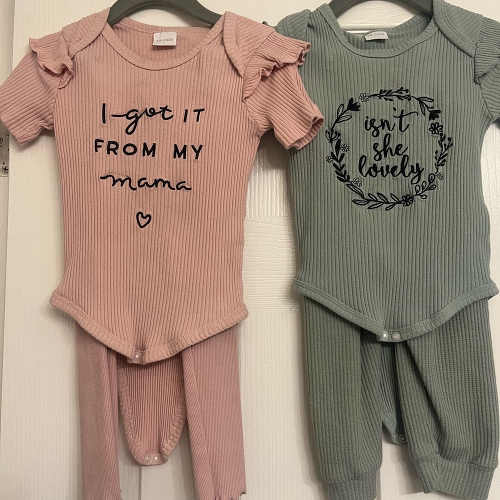 Pink and Green Baby Onesies Set